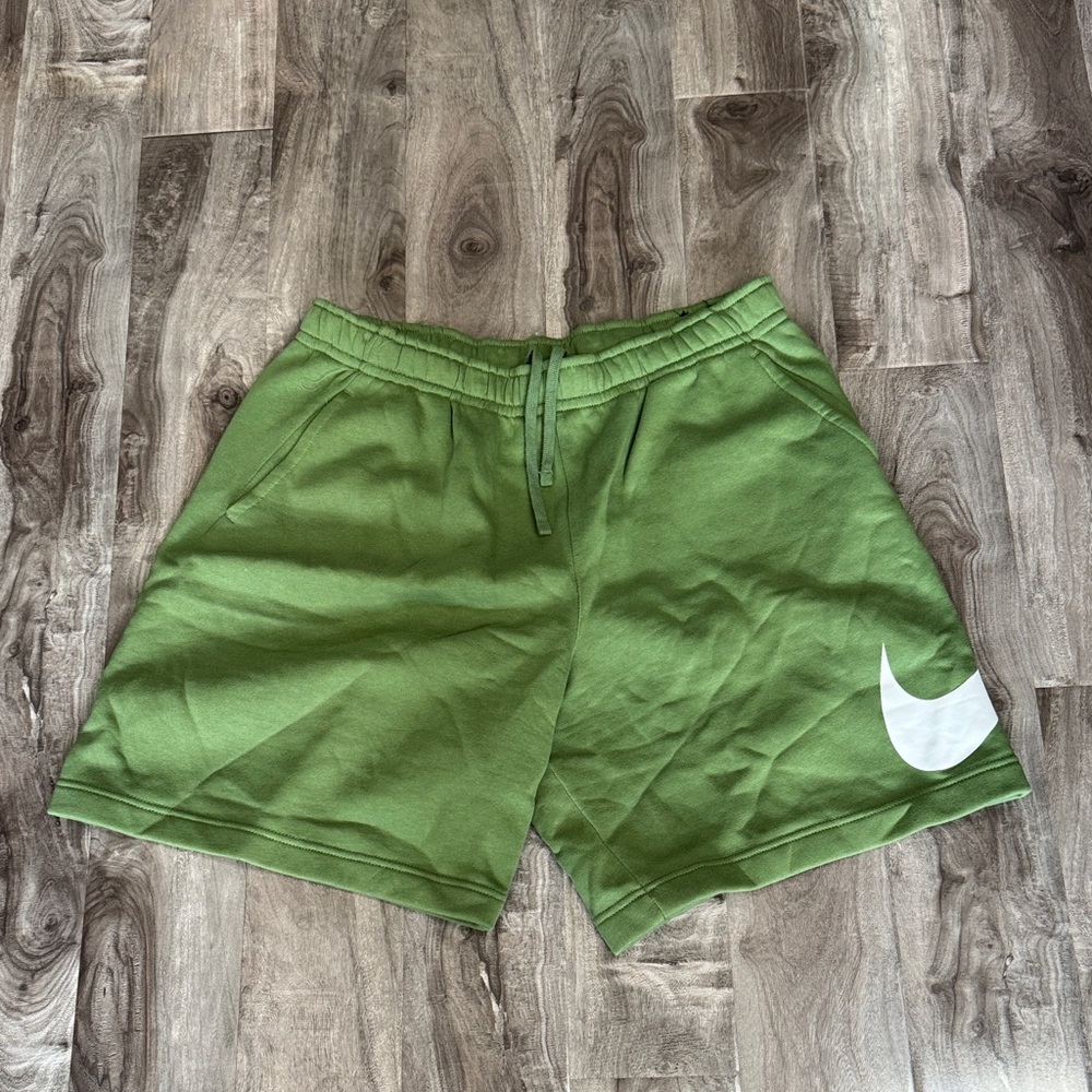 Nike Athletic Green Shorts with White Swoosh